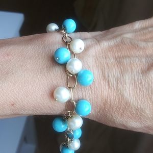 Bracelet jewelry pearls and turquoise made in Turkish, Yellow gold turquoise